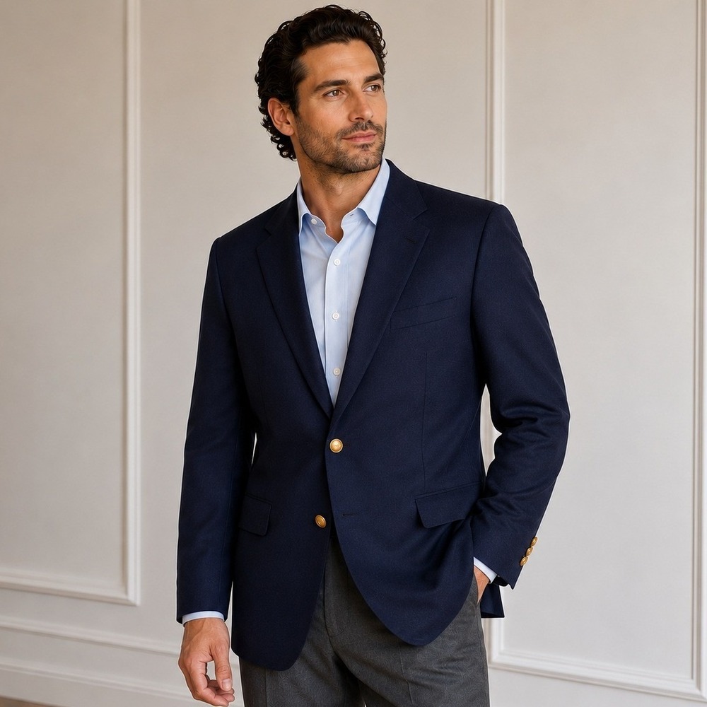 Vintage Burberrys Mens Navy Blue Wool Blazer Gold Buttons Sport Coat Est 46R